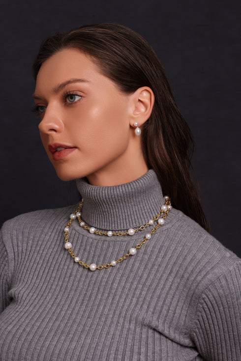 Double Pearl Freshwater Earrings - House Of Pearls